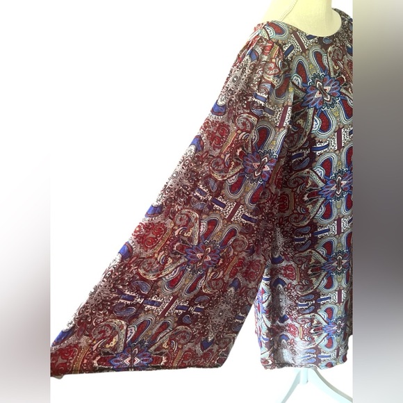Fire Los Angeles Red and Blue Patterned Long Sleeve Dress Midi XL - Picture 8 of 12